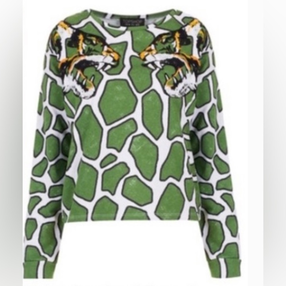 Topshop Giraffe Print Tiger Embroidery Sweater